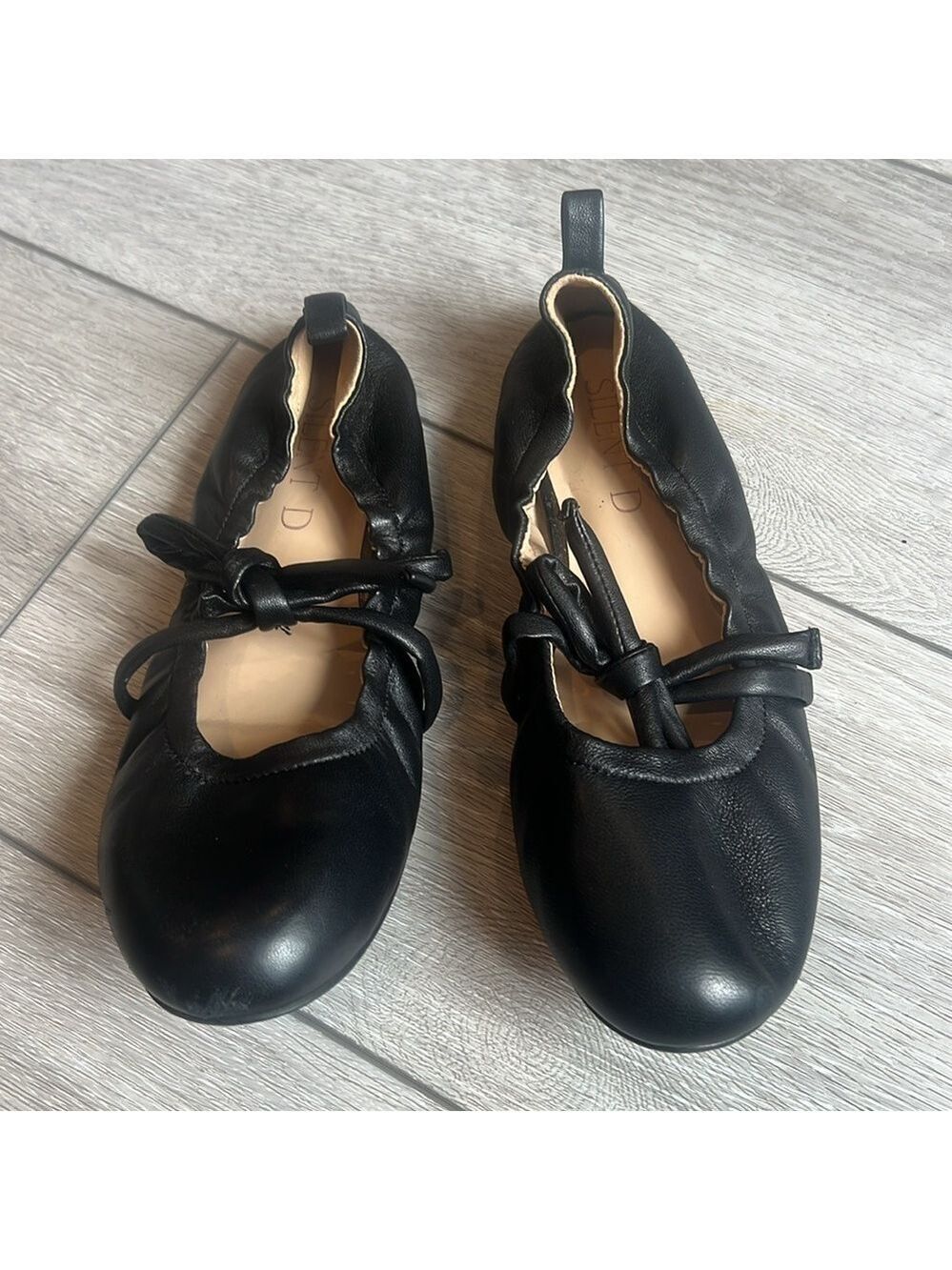 Silent D Bella black leather slip on tie ballet flats size 37/6 - Picture 3 of 14